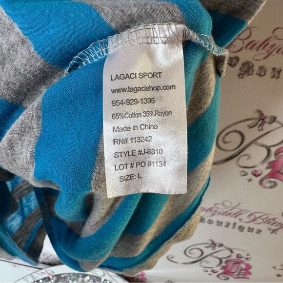 Lagaci sport top tshirt stripes tie up bow ribbon Blue and Gray Striped Top - Picture 6 of 7